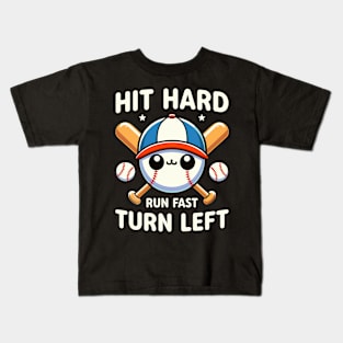 Baseball Player Hit Hard Run Fast Turn Left Kids T-Shirt